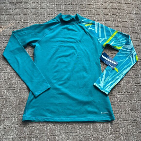 Reebok Cold Weather Compression Shirt Women's S Teal Blue Long Sleeve Mock Neck - Picture 1 of 9
